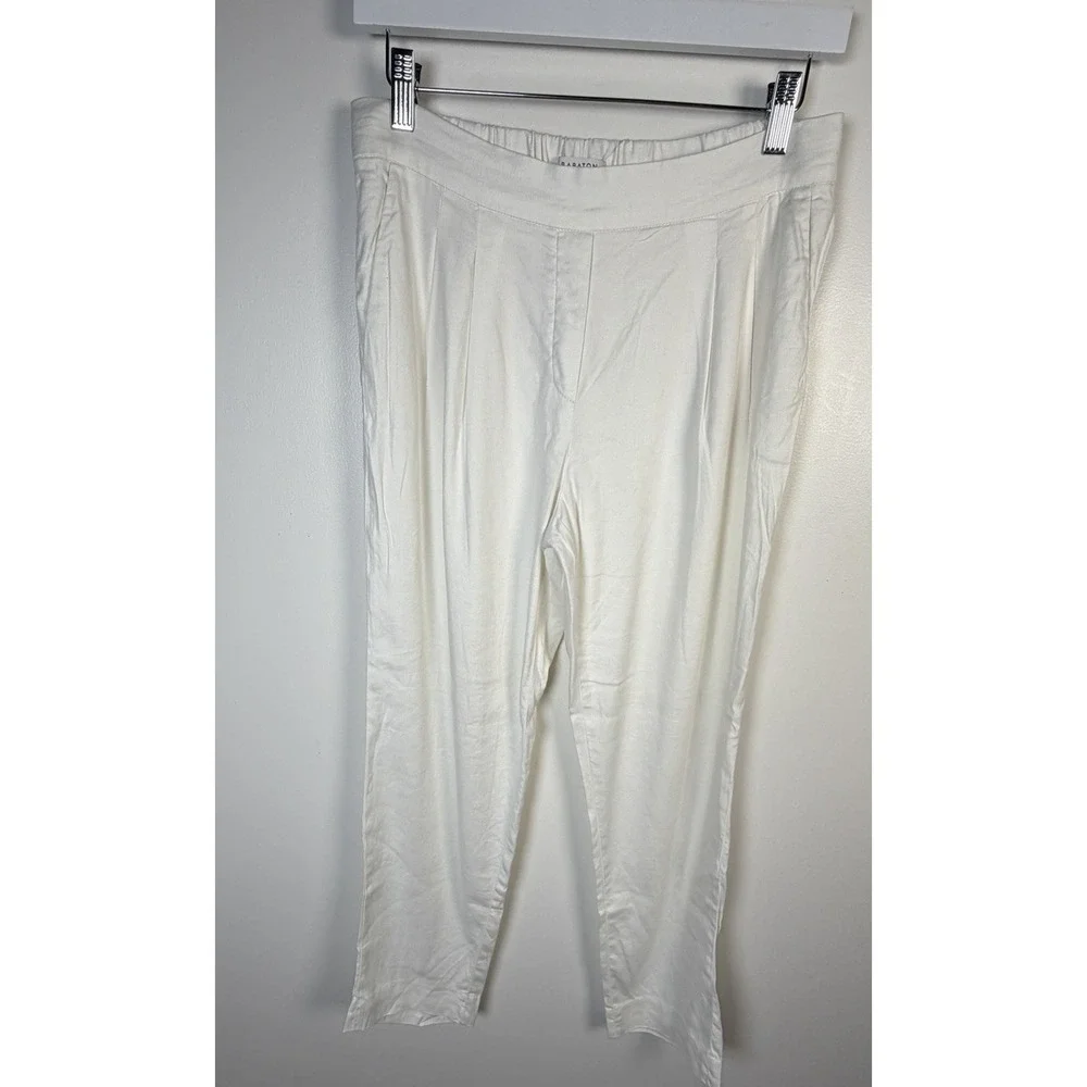 BABATON Size 8 White Cohen Linen Blend Crop Pleated Front & Elastic Pants NWOT